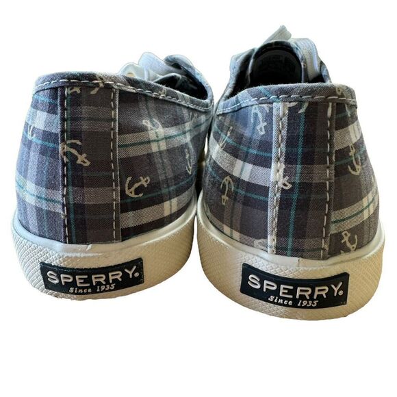 Sperry Women's Top-Sider Pier View Anchor Gray Plaid Sz 8 Nautical Sneakers - Picture 2 of 9